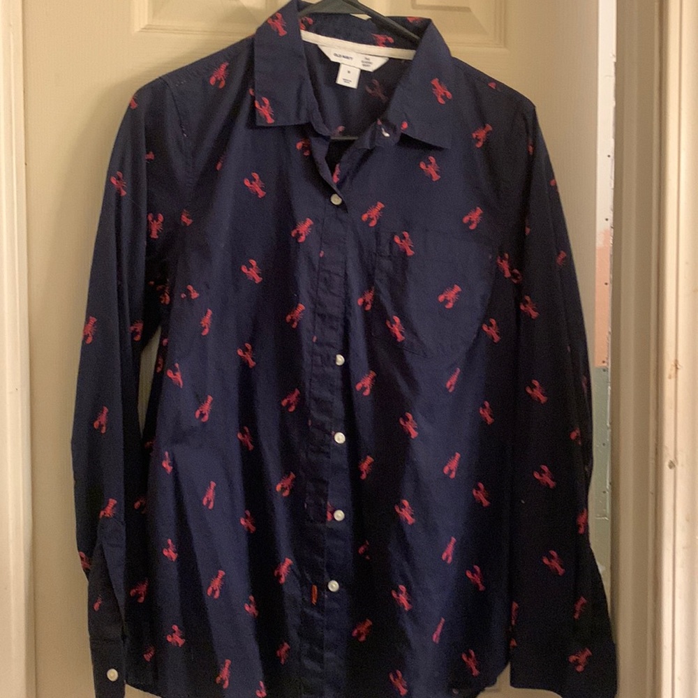 Old Navy Women's Navy Lobster Print Classic Shirt Size medium